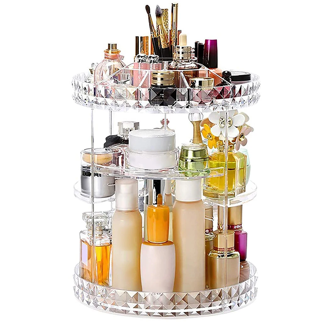 360° Rotatable Makeup Organizer Carousel Cosmetics Storage Vanity Case Rack Rotating Cosmetic Storage Organizer Boxes Drawer