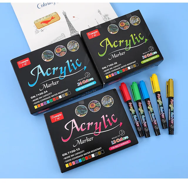 12/24/36pcs Color Acrylic Marker Art Pen Set Extra Fine / Circular Dot Tip  for Shoes Ceramic Drawing Paint School F7288