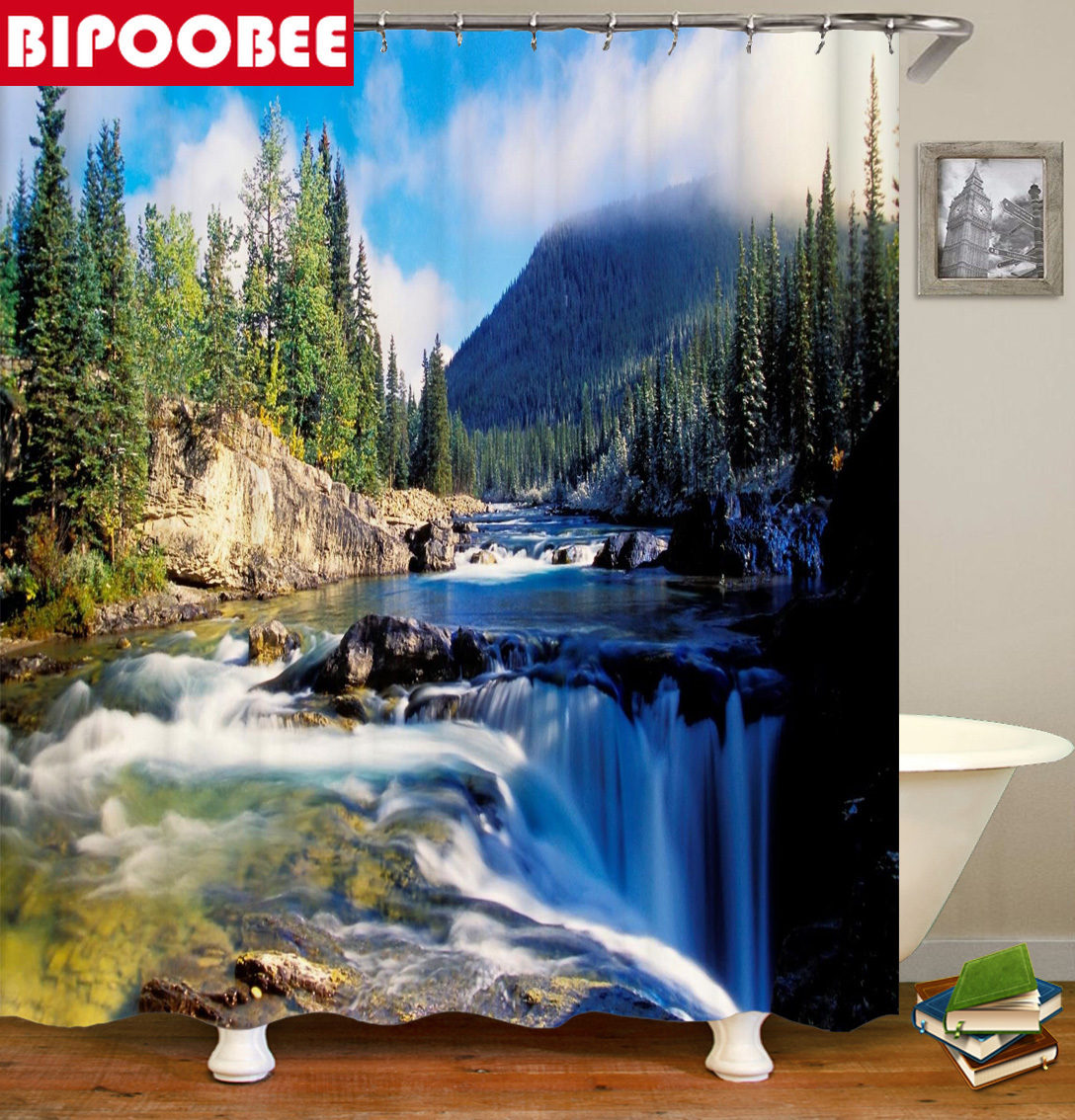 Rideau De Douche Paysage Marin Santorini - Tissu Polyester 150x180 Cm, étanche, Avec 12 Crochets