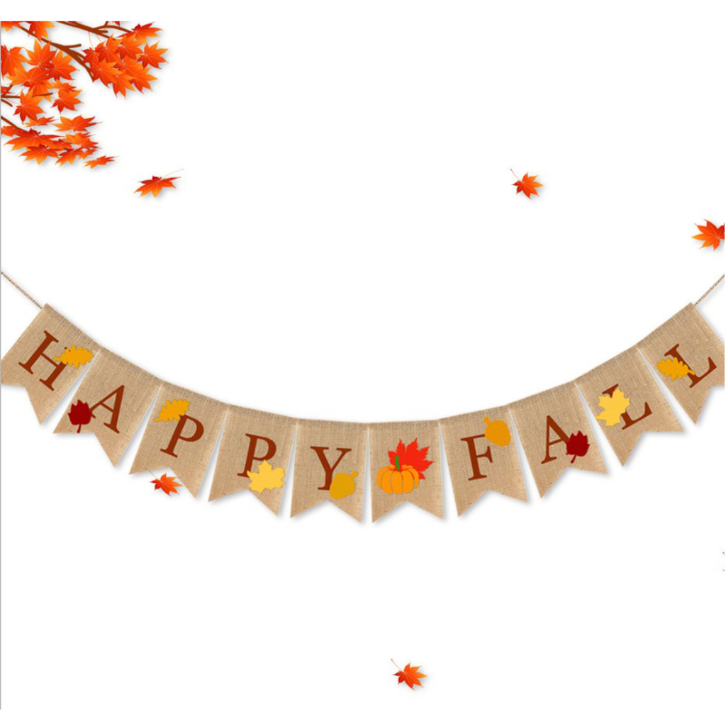 Rustic Happy Fall Banner with Leaf Bunting Flag Hanging Fall Mantel Party