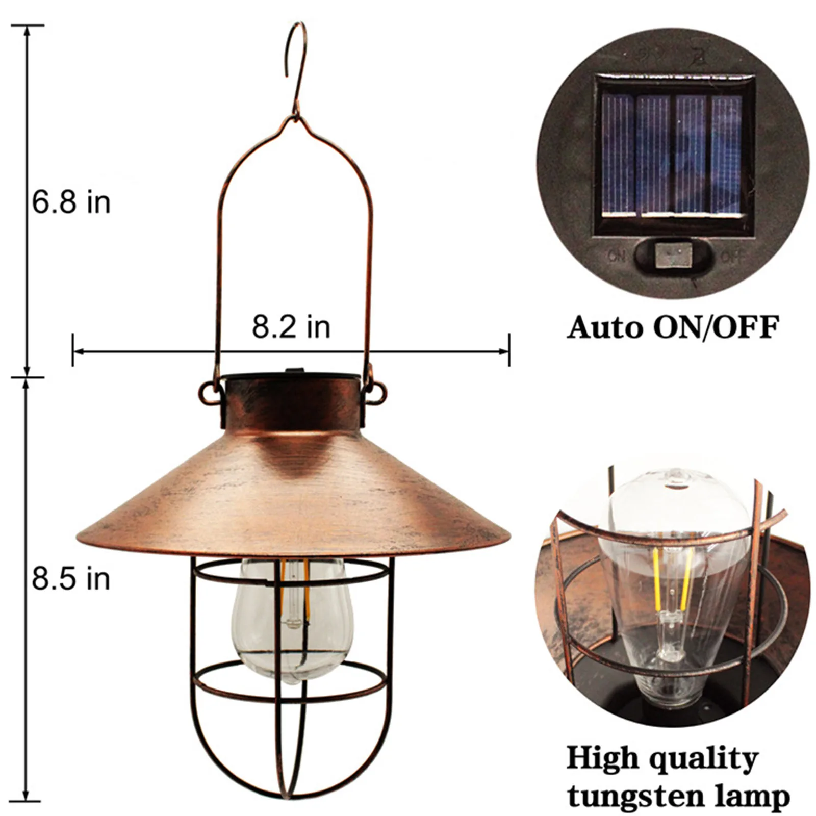 Retro Solar Power Lantern Lamp Waterproof for Patio Yard Terrace Fence