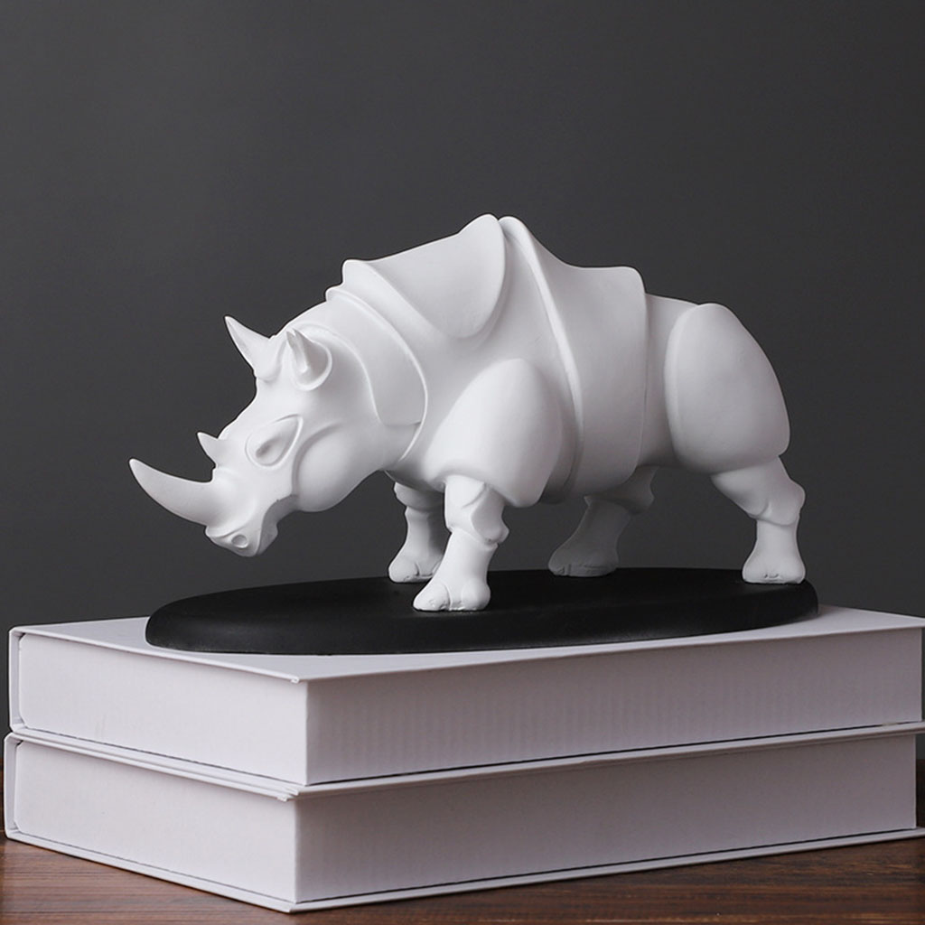 Resin Rhinoceros Statues Nordic Sculpture Miniature Figurine Home Living Aesthetic Room Statue Office Desk Decor Ornaments