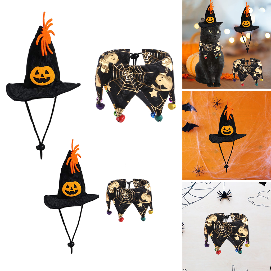 Soft Dog Cat Hat Scraf Wizard Halloween Costumes Pumpkin Spider Bells Holiday Festival Apparel Funny Pet Supplies