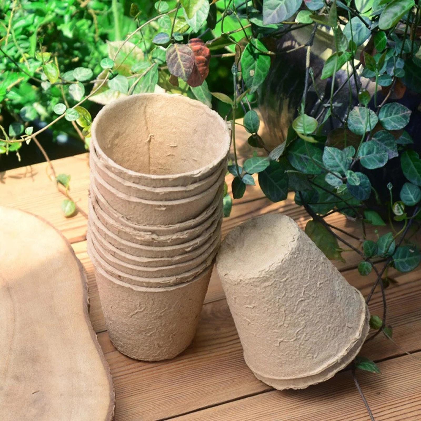 50Pcs Biodegradable Round Paper Peat Pots Seedlings Seed Starter Nursery Cup Seed Germination Plant Pots Kit