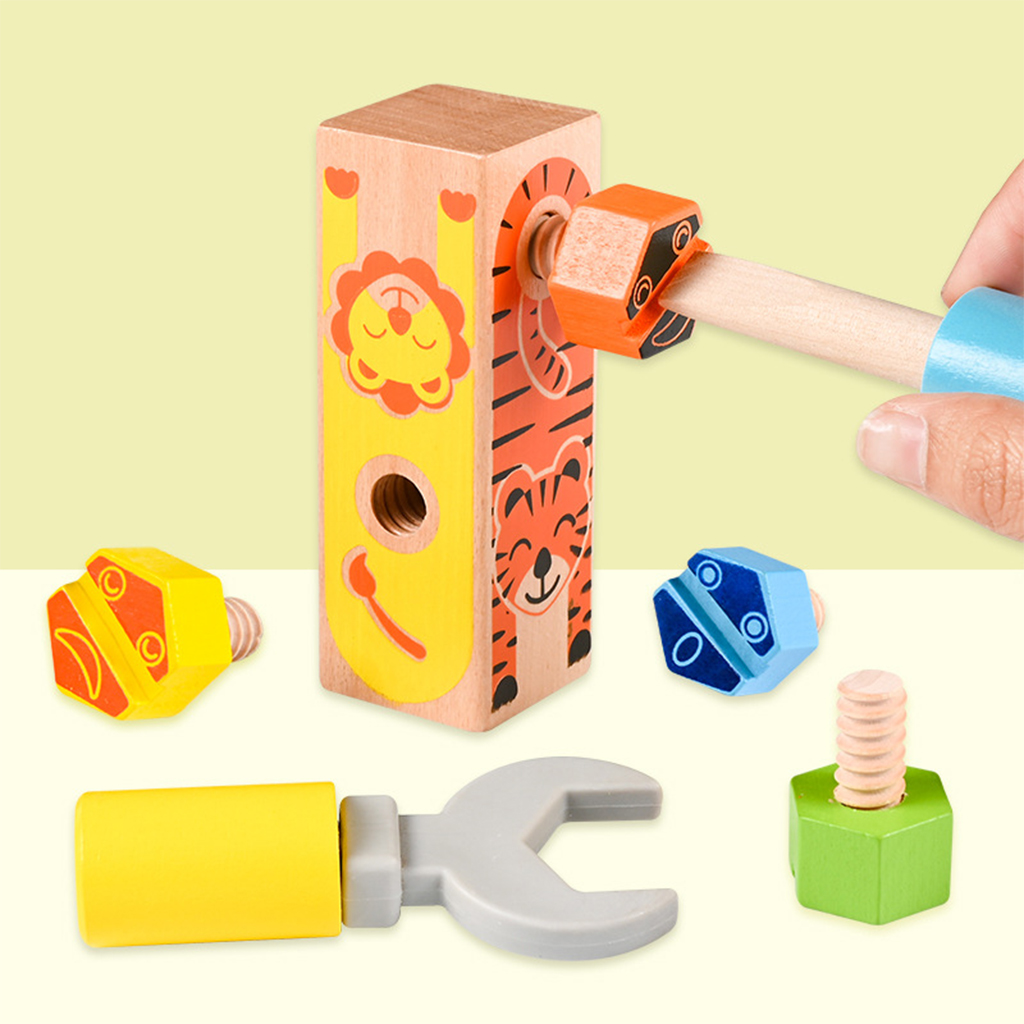 Wooden Screw Block Toy Nut Repair Tool Set Fun Fine Motor for Boys & Girls