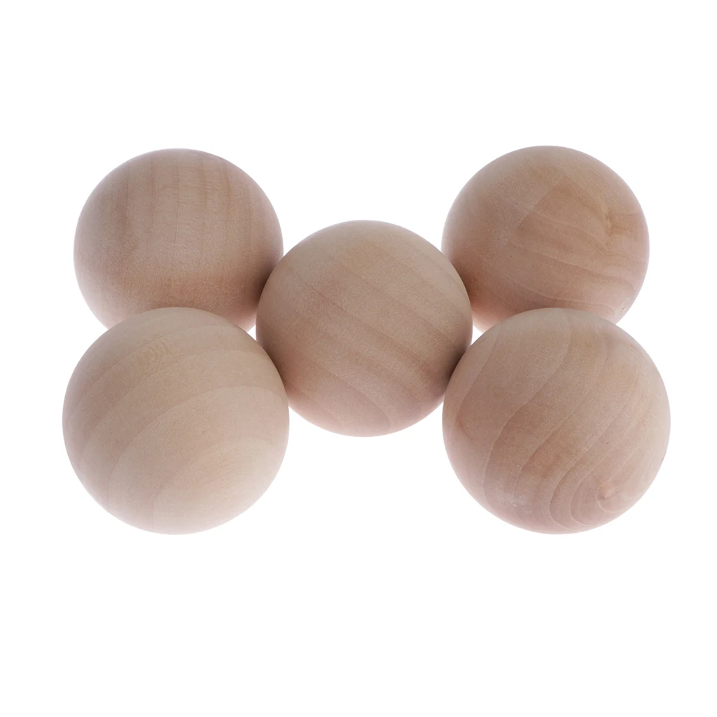 Wood Round Balls, 5cm Unfinished Wood Balls for Crafts - Bag of 5