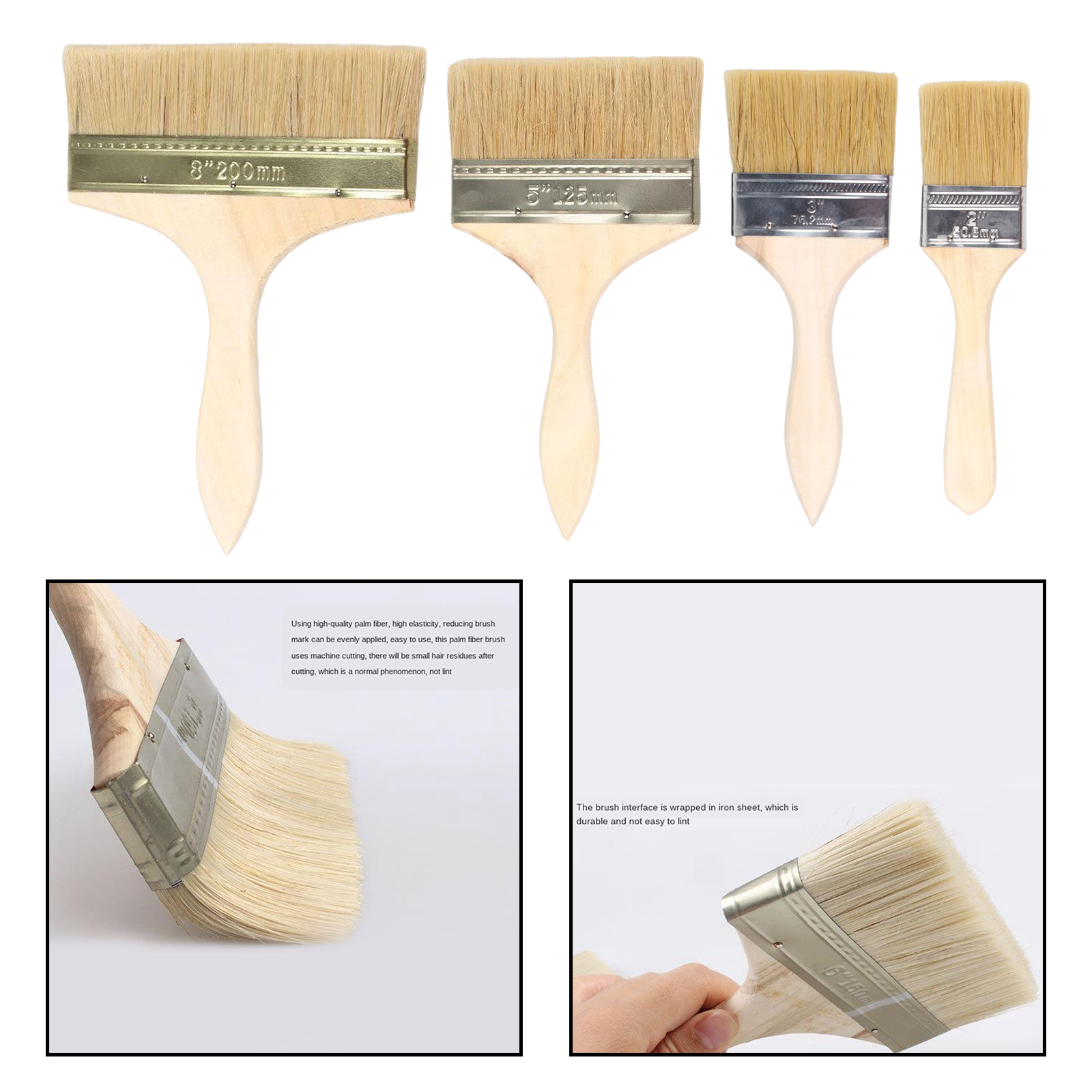 Paint brush set, wood stain brush, wall trim cabinet fence furniture, bristle