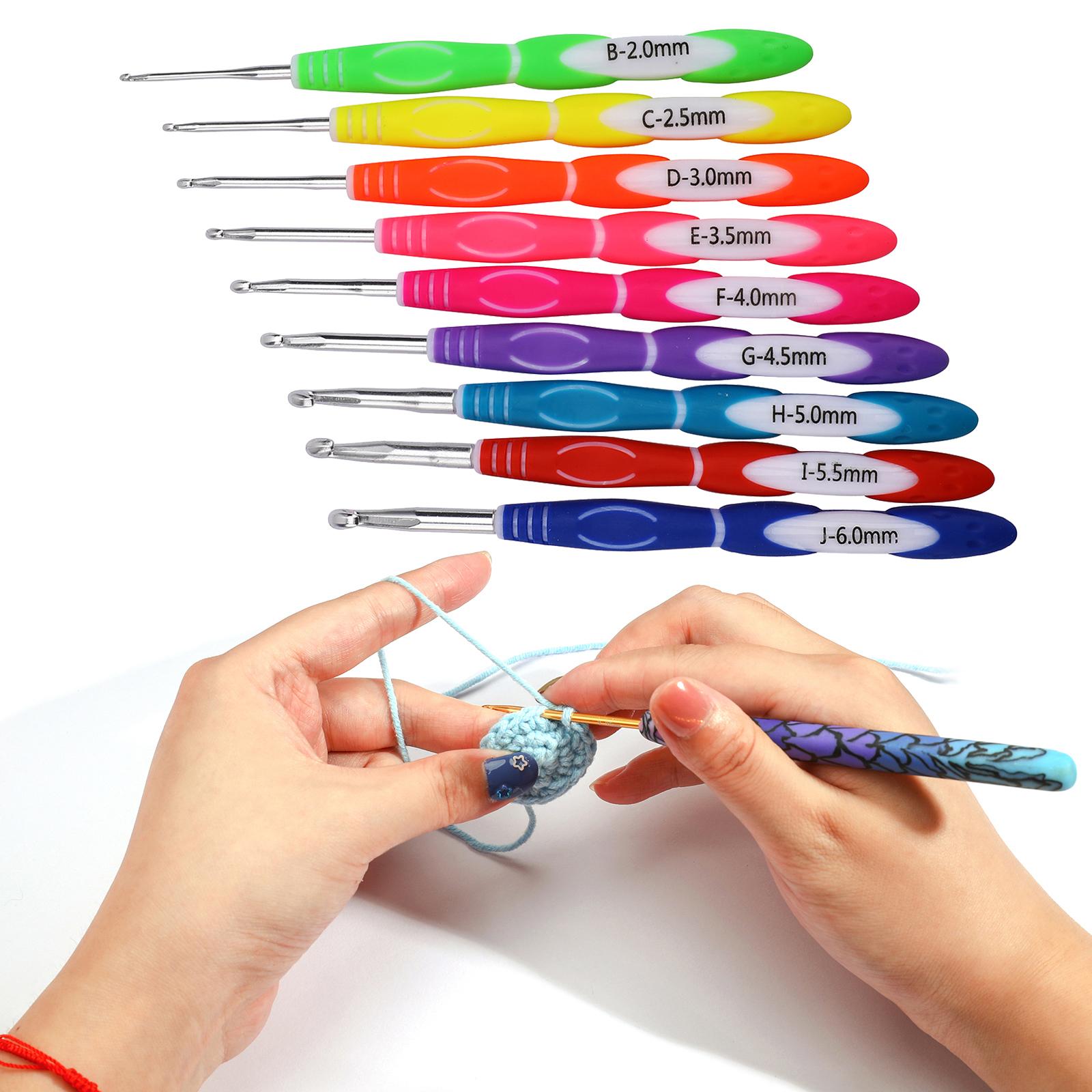 9pcs 2-6mm TPR Aluminum Crochet Hooks Set Big Size Soft Handle Crochet Needles Yarn Weave Knitting Needles Set for Yarn Craft