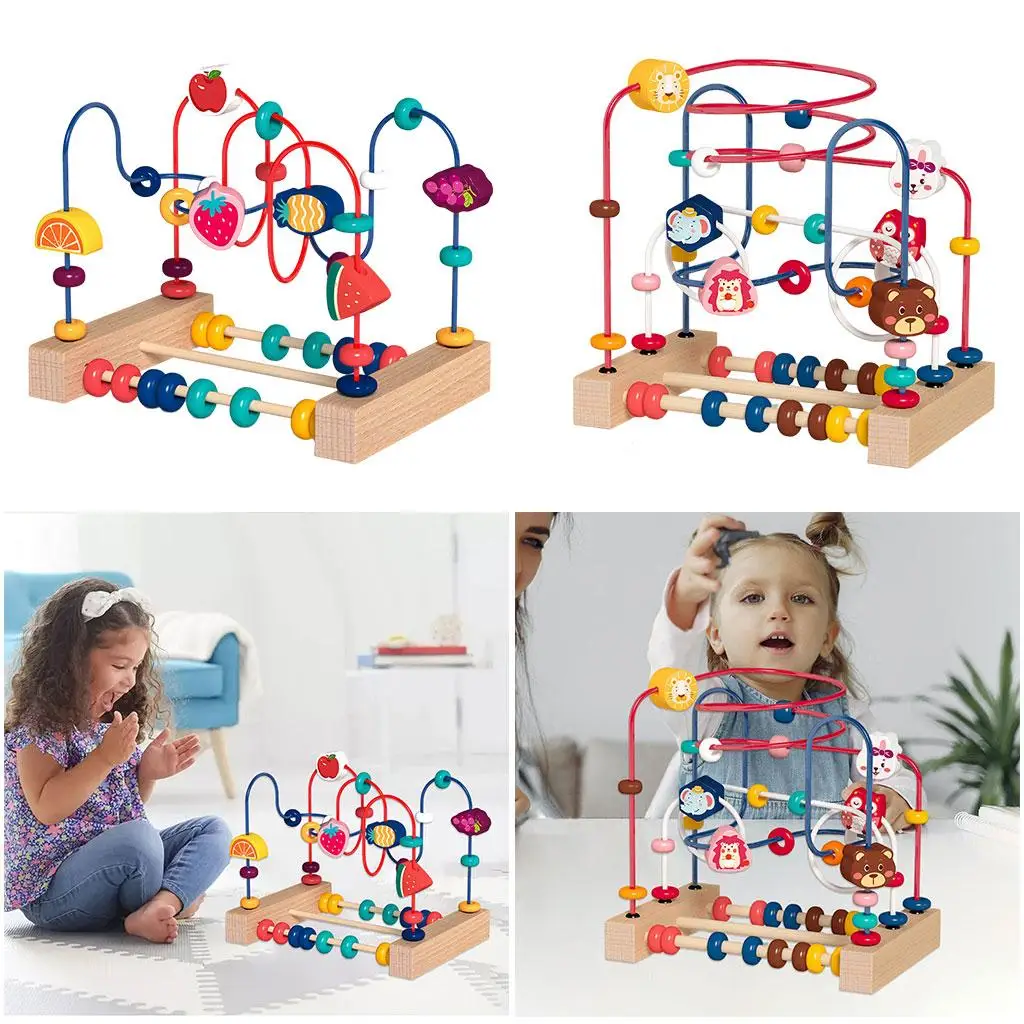 Wooden Bead Maze Toys Early Learning Abacus Circle Toy Motor Skills Educational Circle Toy for Toddlers Infant Preschool Toys