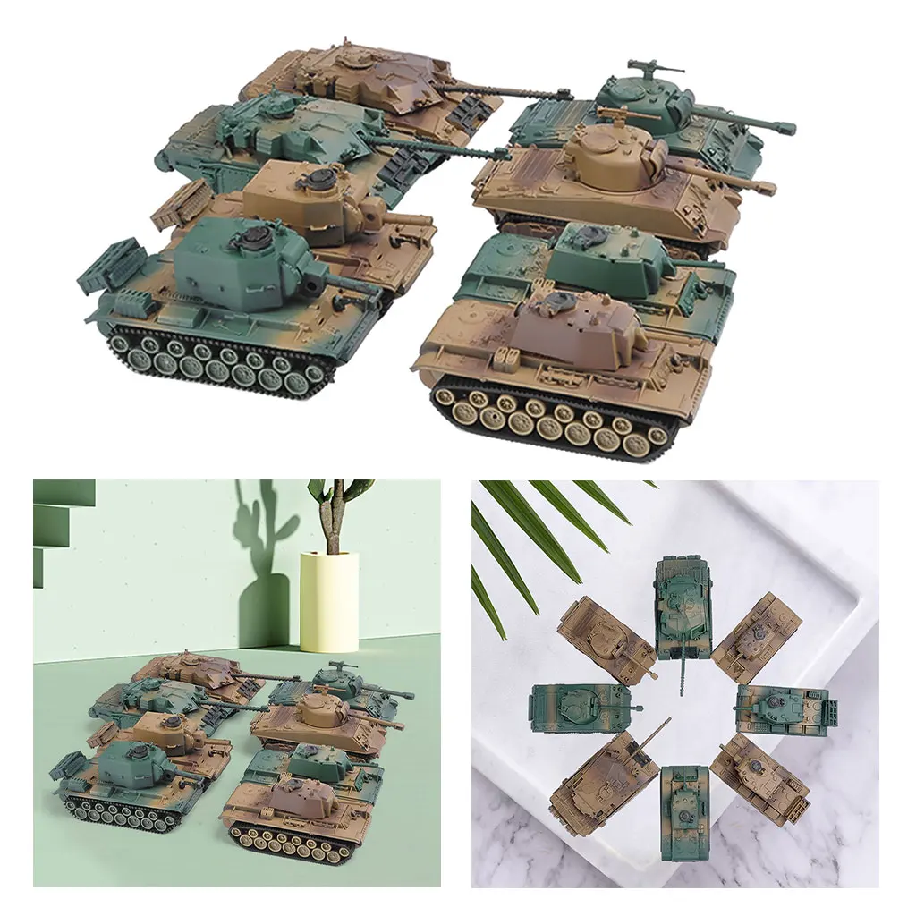 Set of 8 1:72 Assemble Tank Kits Model Sand Table for Tabletop Men Gifts