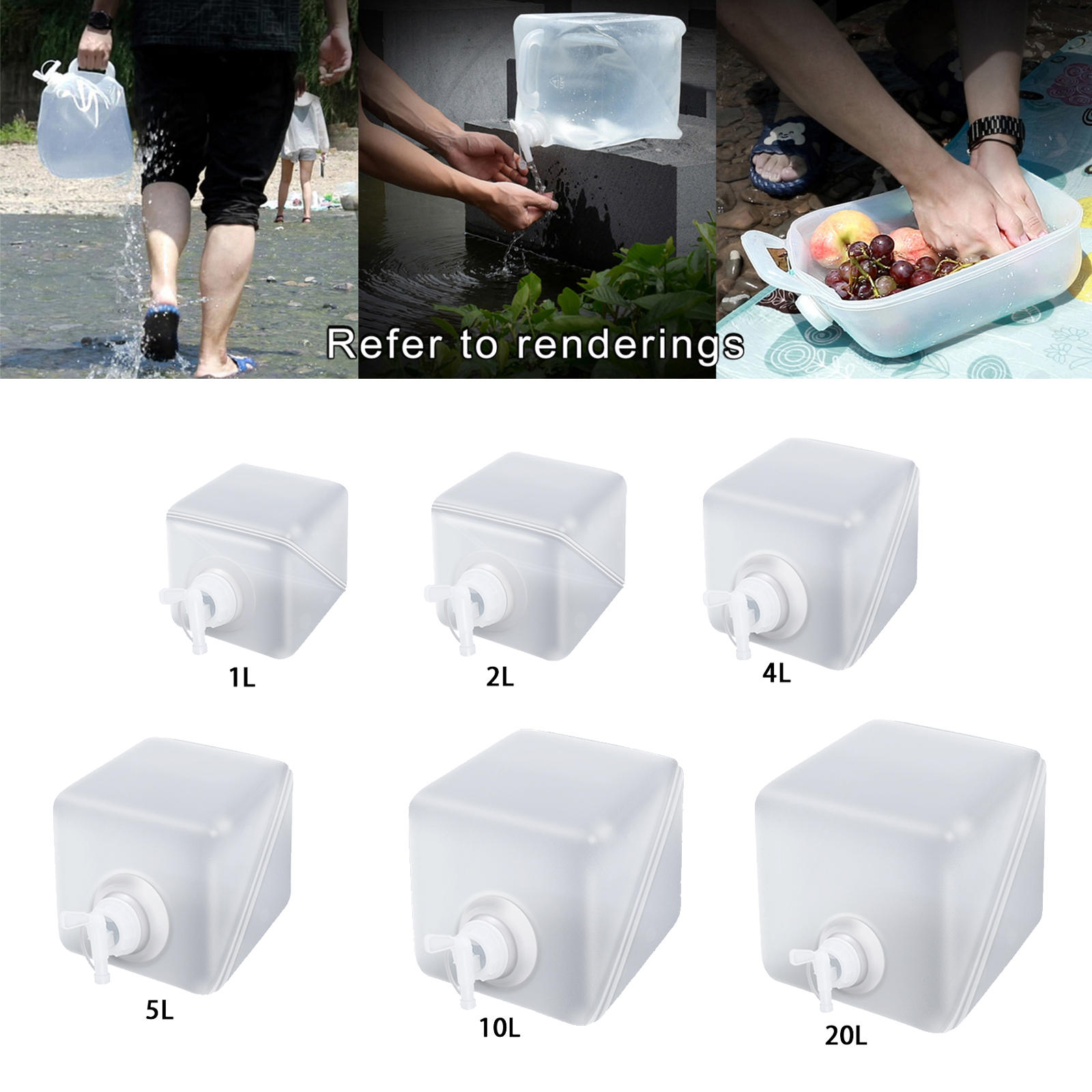 BPA Free Collapsible Water Container with Lid and Tap Foldable Water Canteen Portable for Garden Camping Hiking Outdoors Fishing