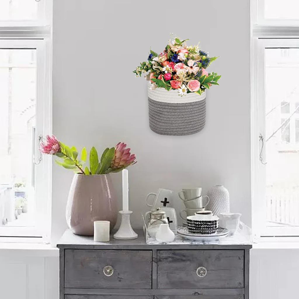 2Pcs Woven Jute Cotton Flower Basket Garden Indoor Flower Pot Vase Planter Modern Home Decoration Storage Baskets Container