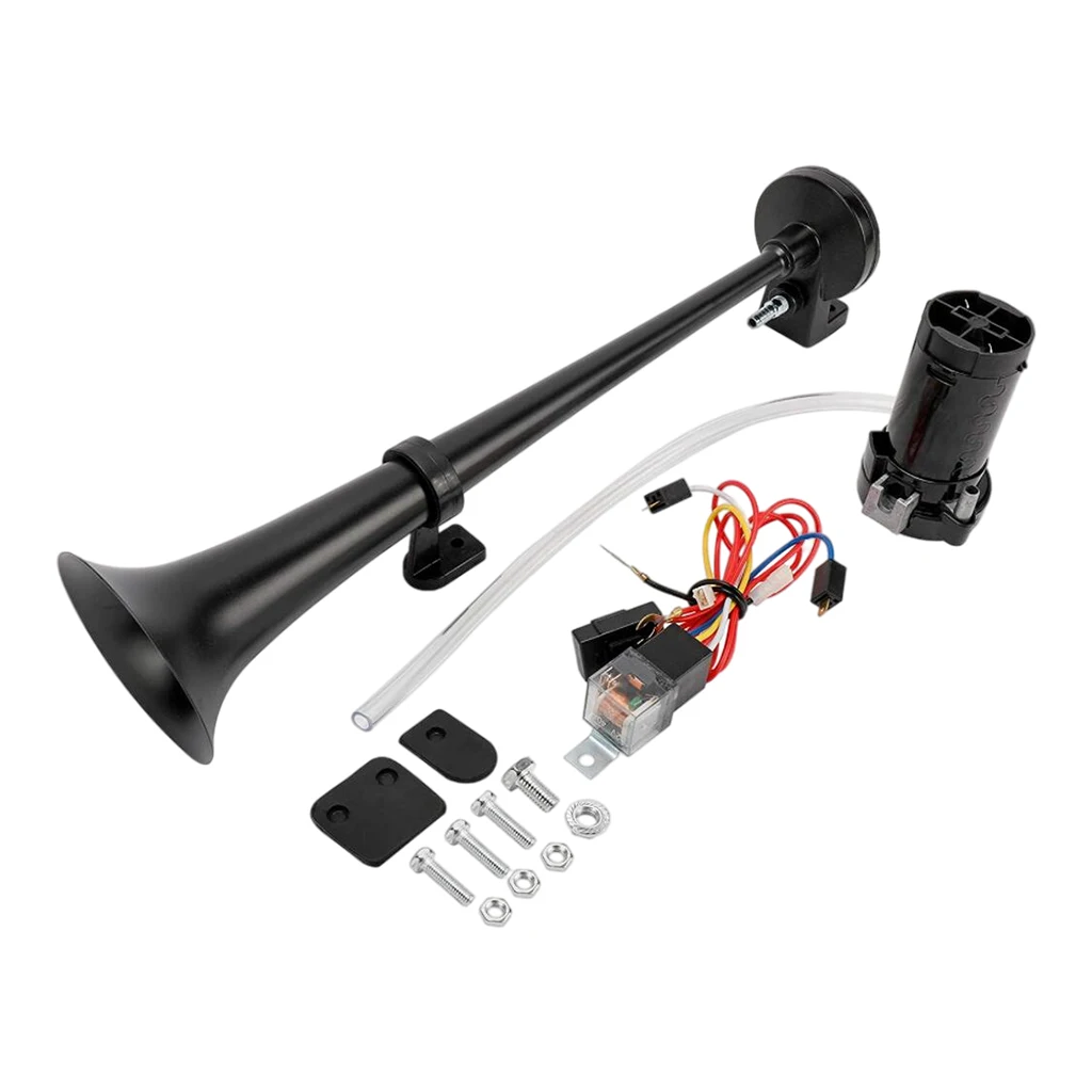 Universal 17.7inch 150DB Loud Car Air Horn Kit 12V Single Trumpet Compressor for Trucks Cars Trains Automobiles