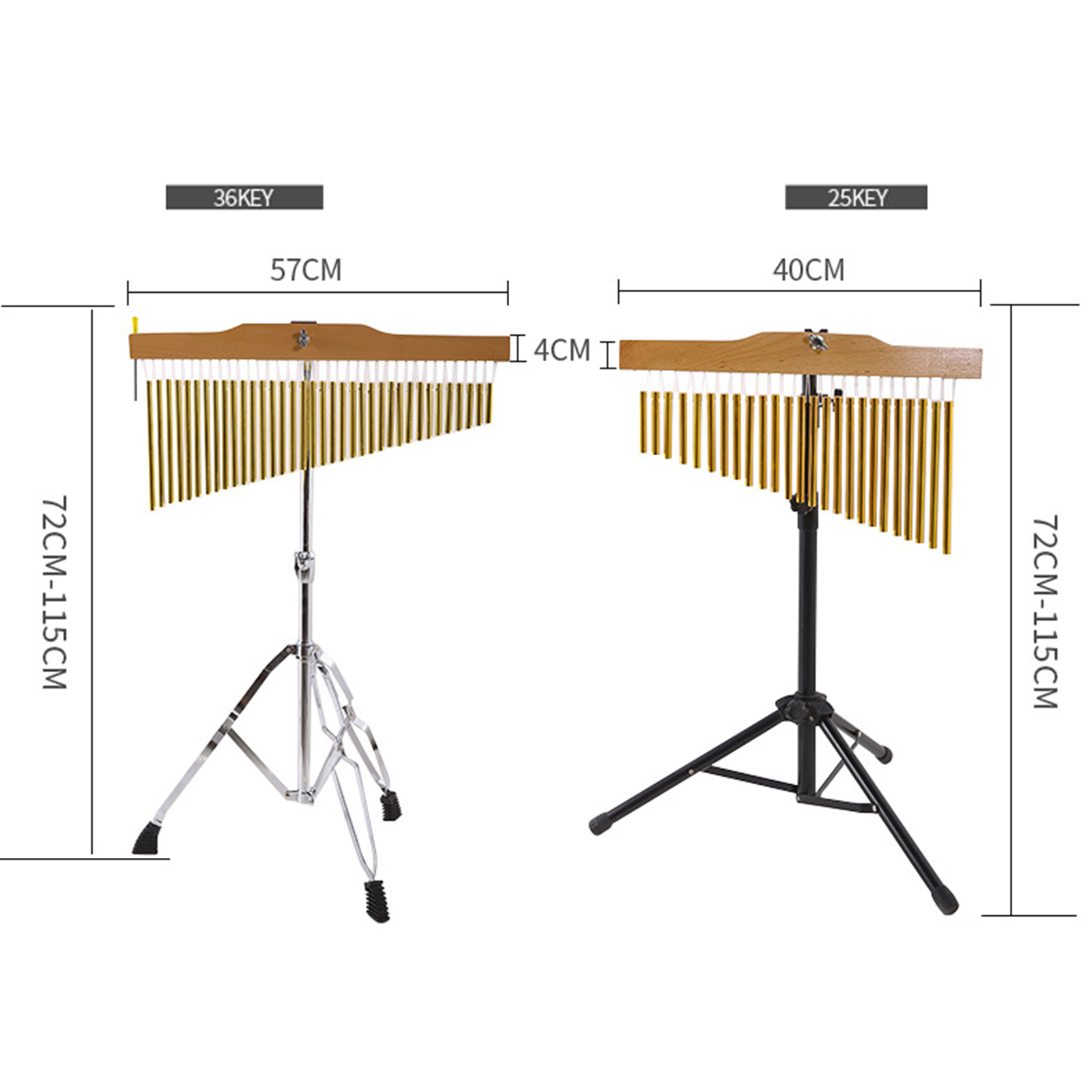 20/25/36 Tone Metal Golden Bar Chimes Single-row Percussion Instrument with Tripod Stand Striker Mallet for Children Music Lover
