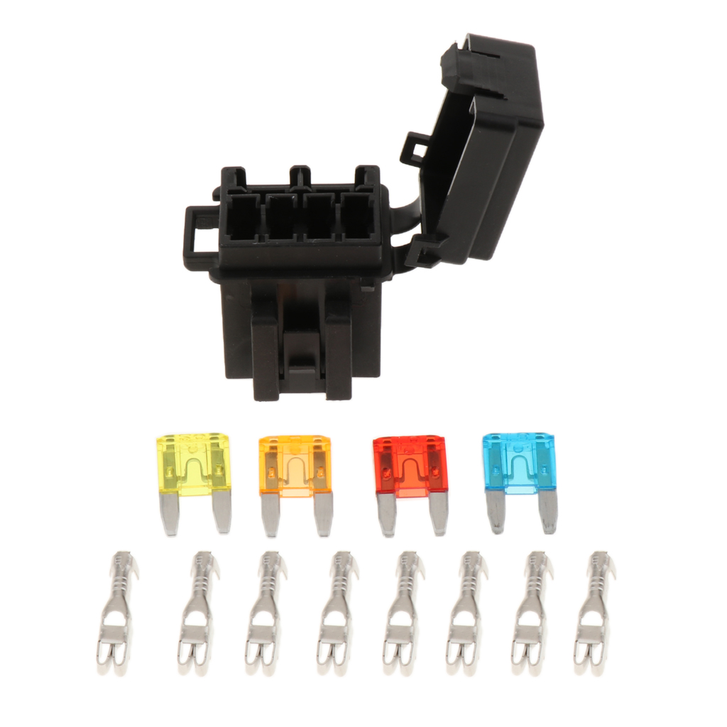 Marine Truck Camper Boat 1-Way Relay+ 4-Slot Blade Fuse Holder Box, Black