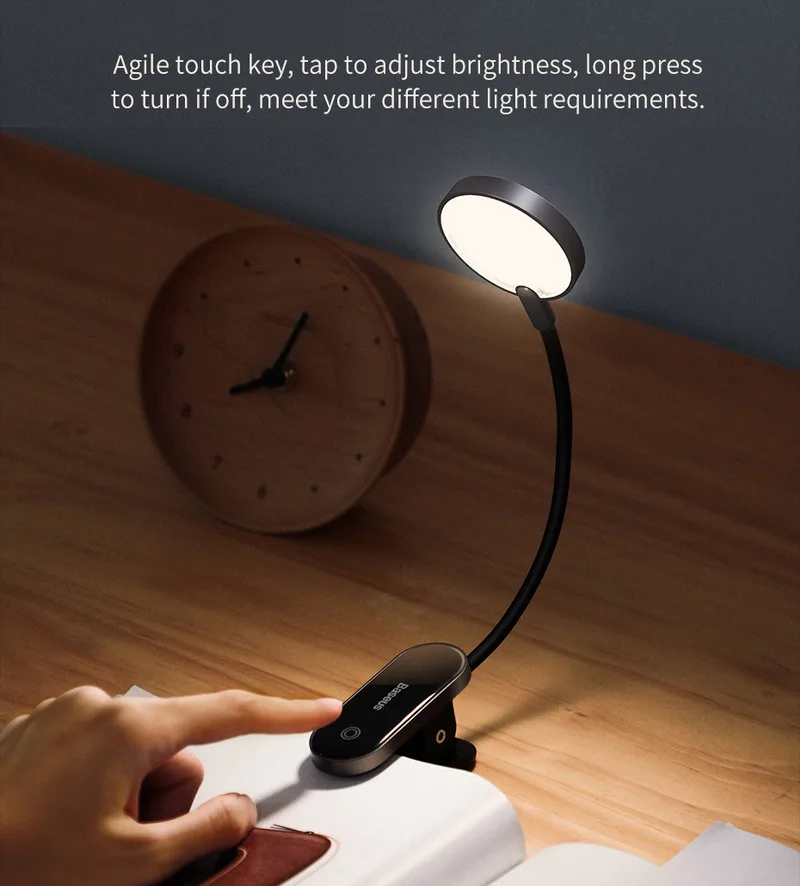 Baseus USB Rechargeable Eye Protection Reading Light Creative Clip Touch Lamp Small Book Lamp Useful Night Light