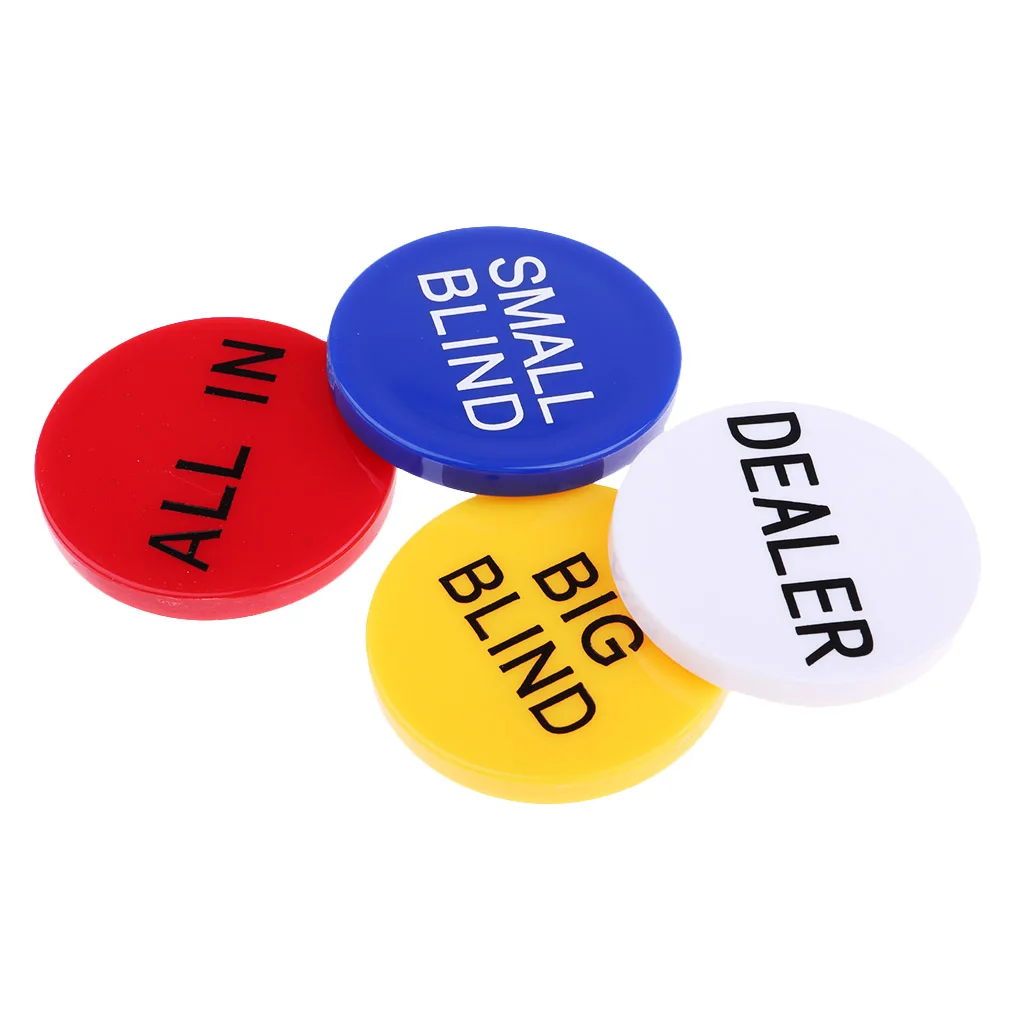 Dealer Button, Little & Big Blind All-in Poker Chips 2 Side w/ Clear Letters