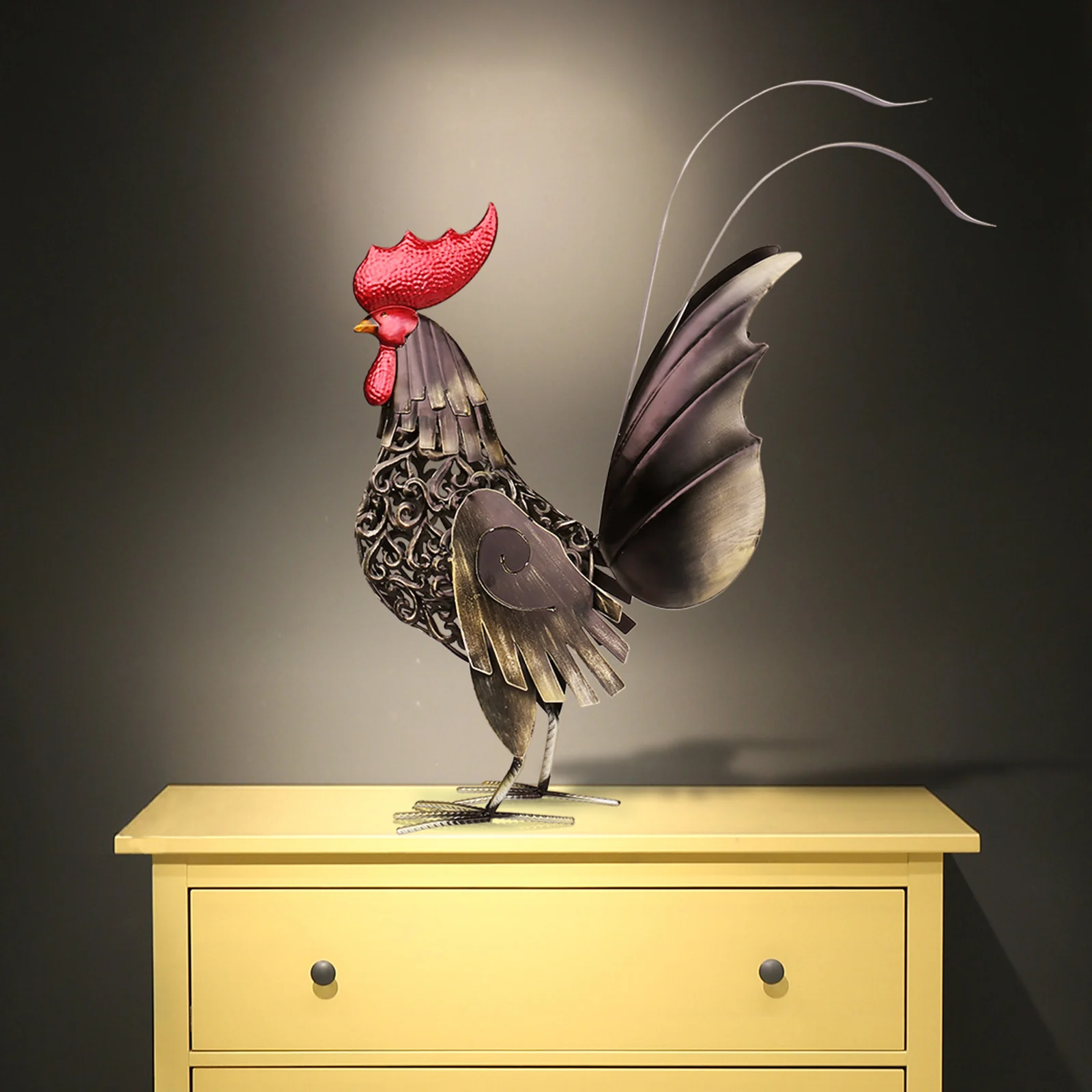 Carved Iron Metal Rooster Sculpture Figurine Ornament Handicraft Home Decor