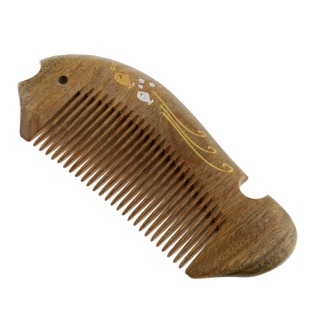 Handcraft Engraved Green Sandalwood Handmade Hair Comb Massage Hairbrush Pocket Size No Static