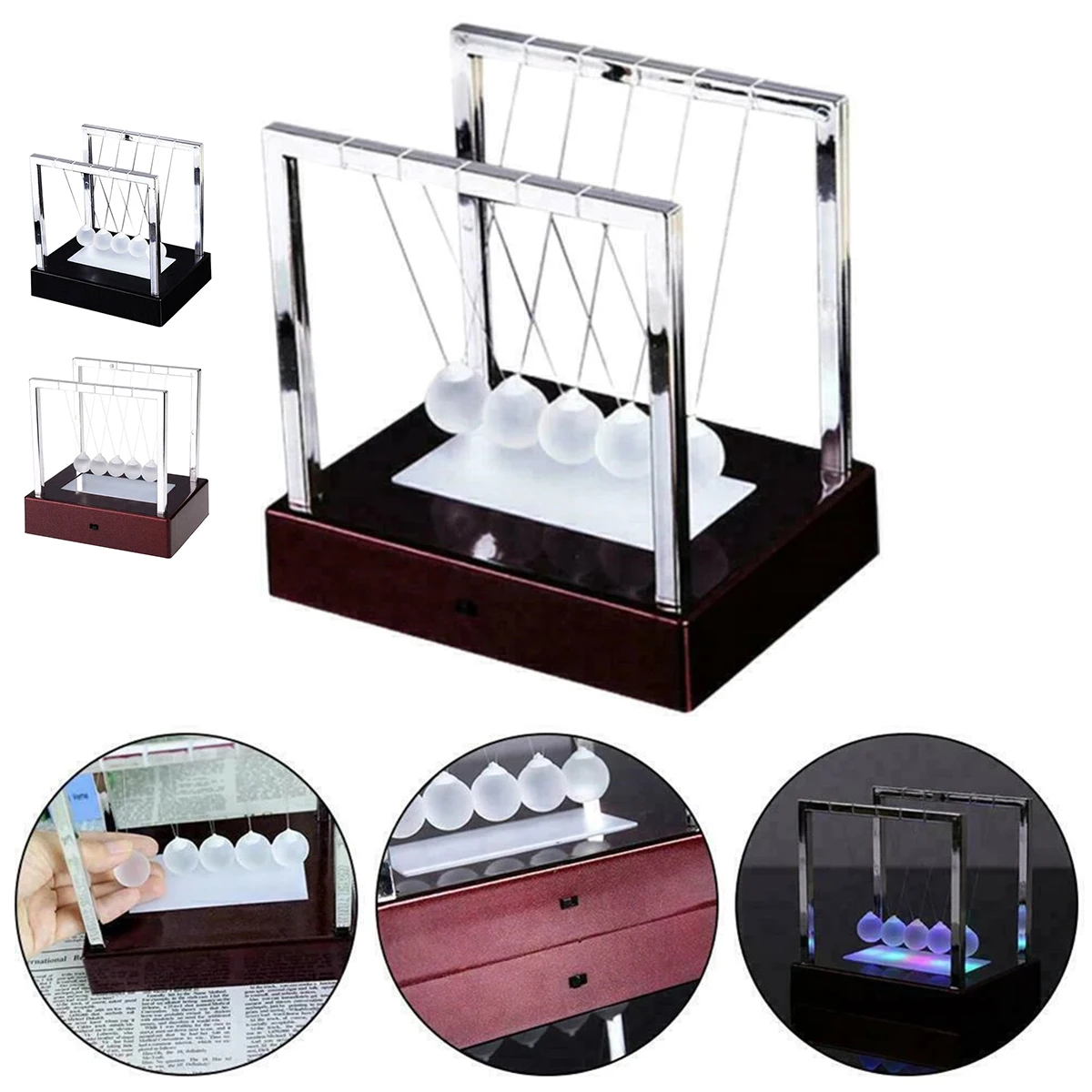 Newtons Cradle LED Light Up Kinetic Energy Home Office Science Toys Decroation 