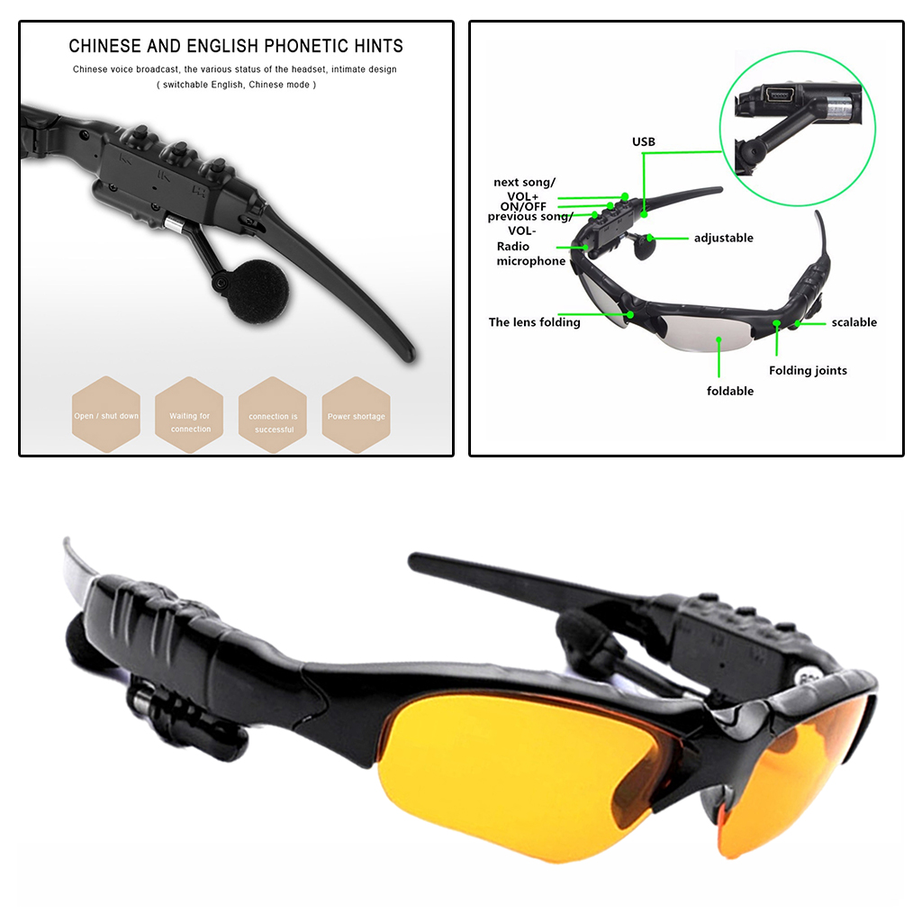 Wireless Sports Bluetooth 4.2 Sunglasses Polarized Glasses Headset Headphone for Running