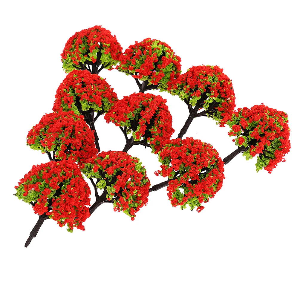 MagiDeal 10Pcs 1/200 Scale Model Flower Trees Green Train Railroad Scenery Landscape for Diorama Model Layout Toys 5Colors