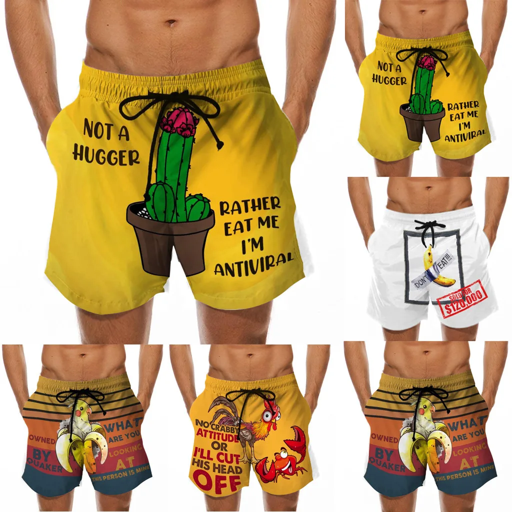 KANGMOON Mens Casual Beachwear Drawstring Casual Cock Printed Beach Work Trouser Shorts Pants 