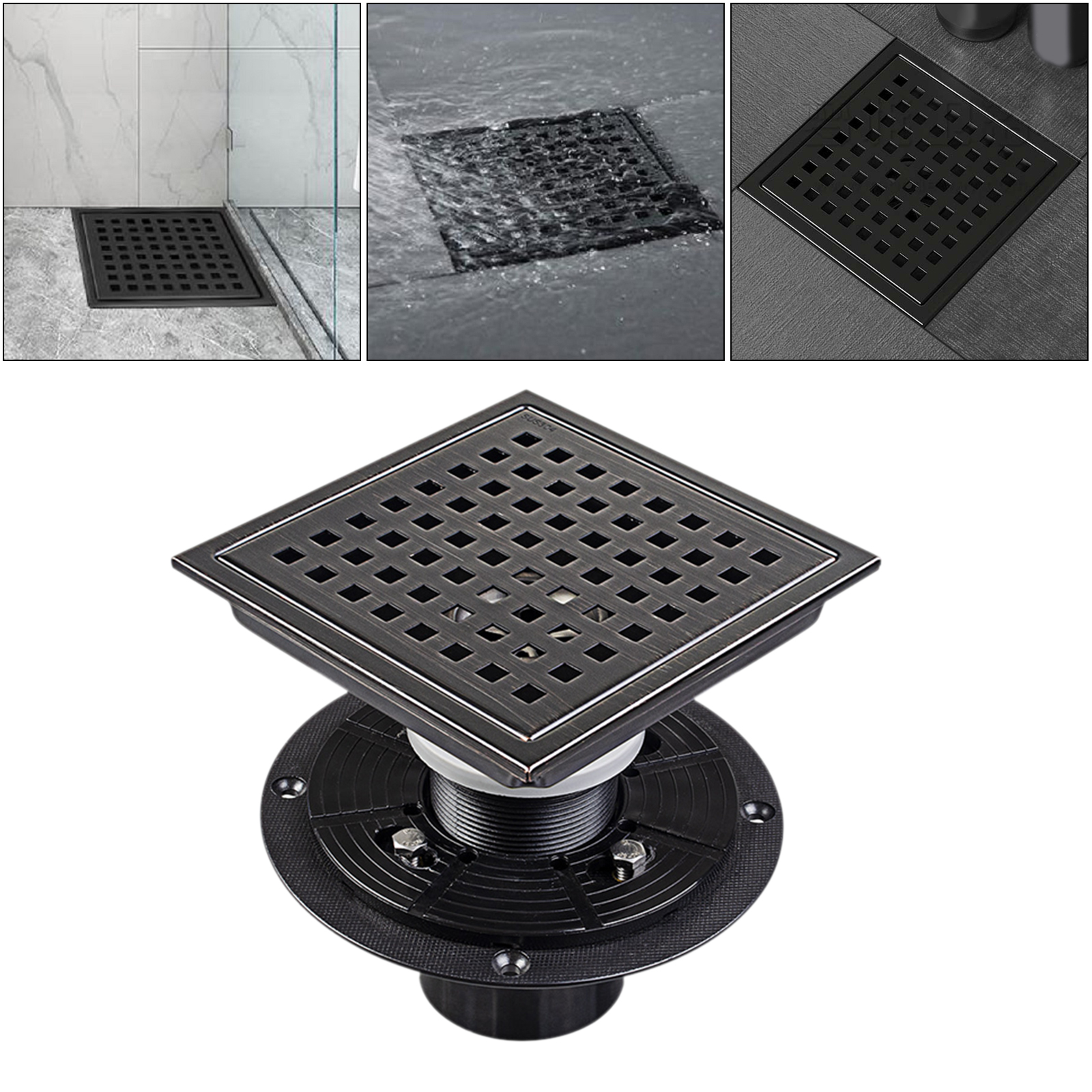 Square Shower Floor Drain Strainers Shower Drain Grid Grate Invisible Bathroom Balcony Hair Strainer Black