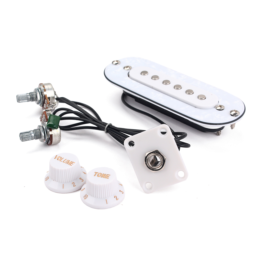 Tooyful 1 Set Prewired 52mm Bridge Pickup with White Pearl Pickguard Volume Tone Knob for Electric/Acoustic/Classical Guitar