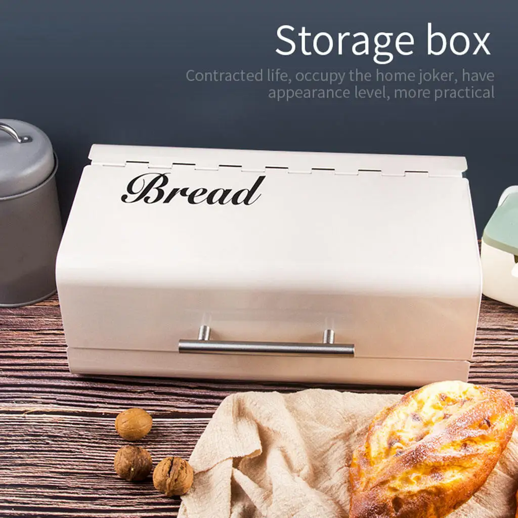 Metal Modern Bread Storage Box Bin with Lid for Kitchen Countertop Food Organizer Storage Container for Home