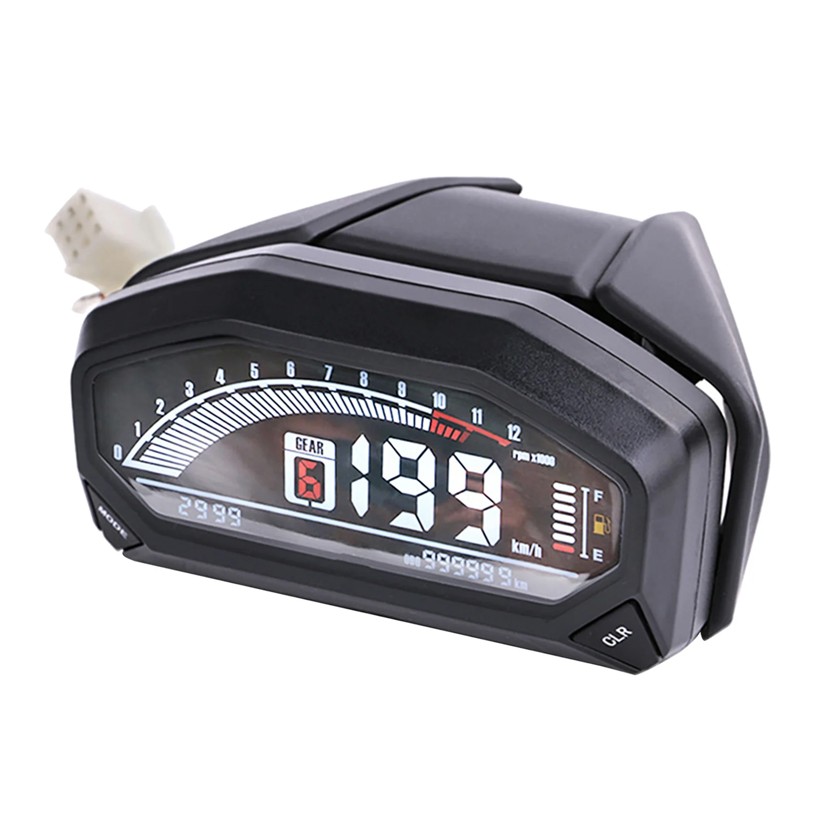 Universal LCD Digital Motorcycle Speedometer Tachometer 199km/h 1200 rpm 6 Gears Gauge w/Backlight for 1,2,4 Cylinders Meter