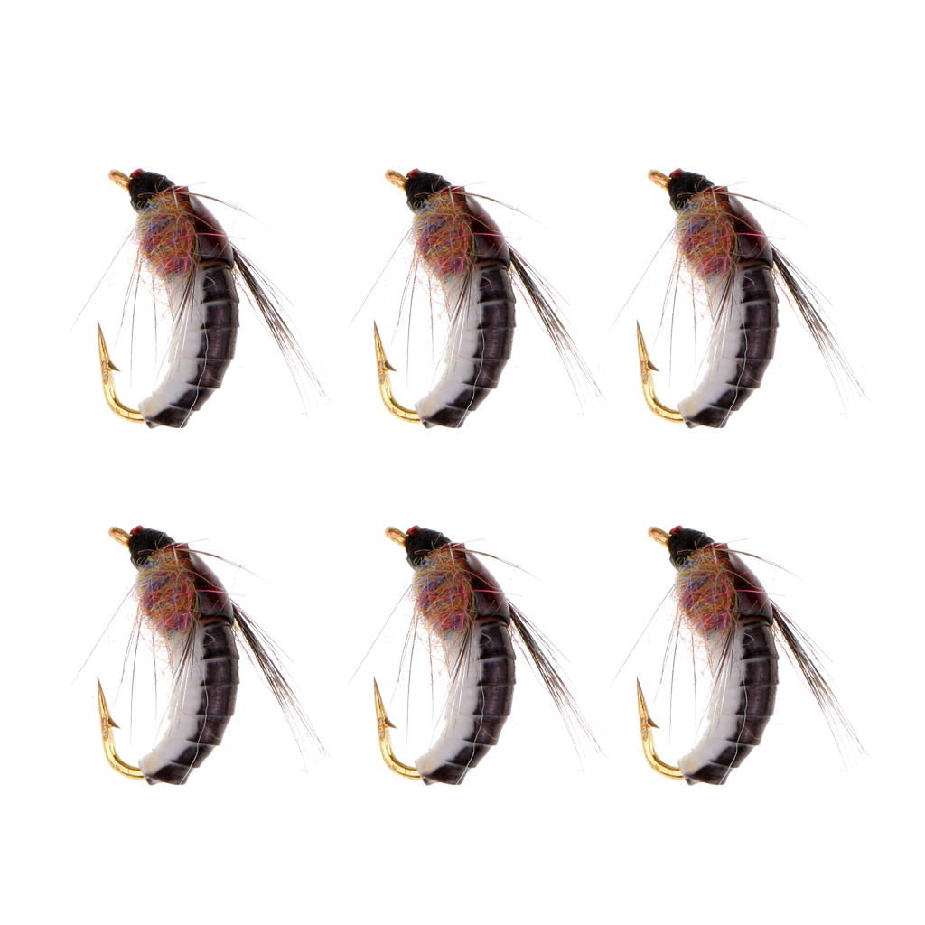 6pcs Realistic Nymph Scud Fly for Trout Fishing Artificial Insect Bait Lures