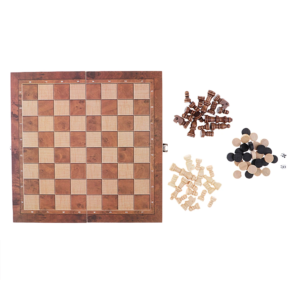 Deluxe 9.5x9.5 Inch Chess Checker Backgammon 3 in 1 Wooden Travel Game Set