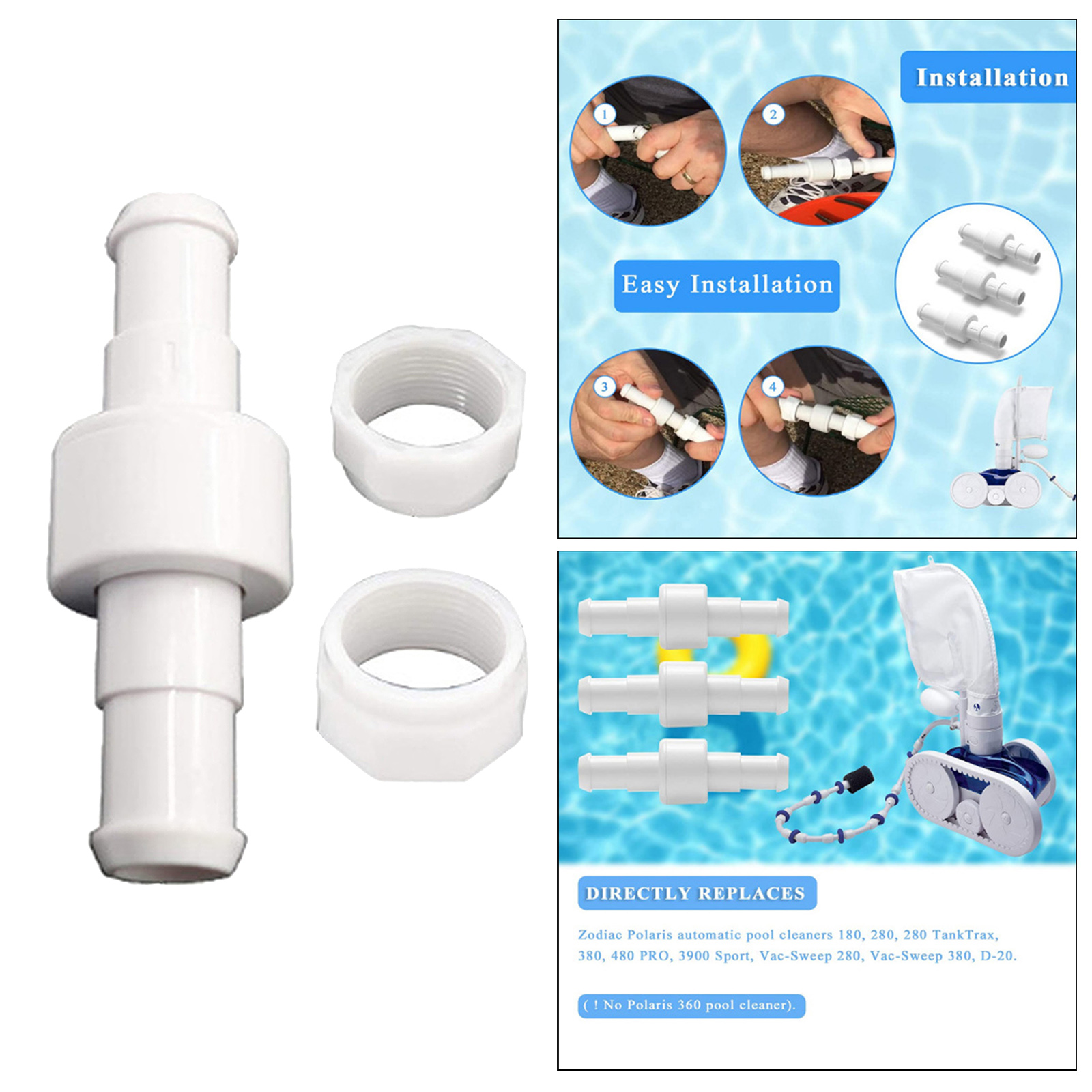 D20 Hose Swivel with 2pcs D15 Feed Hose Nut Pool Cleaner Replement Kits for Polaris 180,280,380 Pool Cleaner