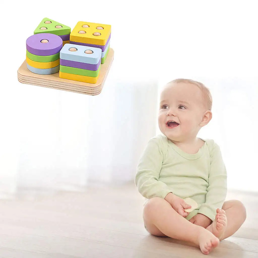 Baby Montessori Shape-sorting Stacking Toys Geometric Stacker Blocks Learning Educational Toys for Boys Girls
