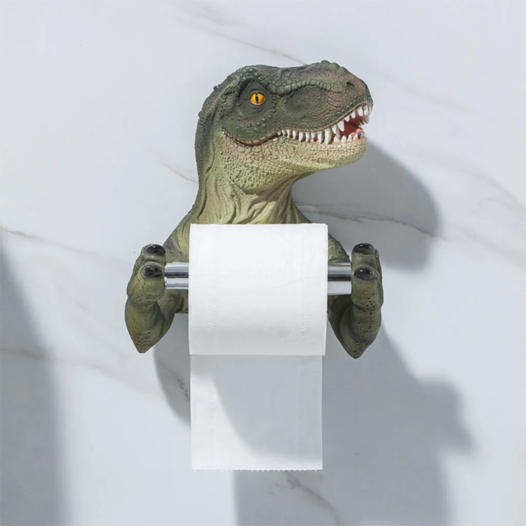 WuLi77 Portarrollos de papel de dinosaurio montado en la pared Soporte de papel de dinosaurio baño dispensador para artículos de hogar decoración de adornos de resina