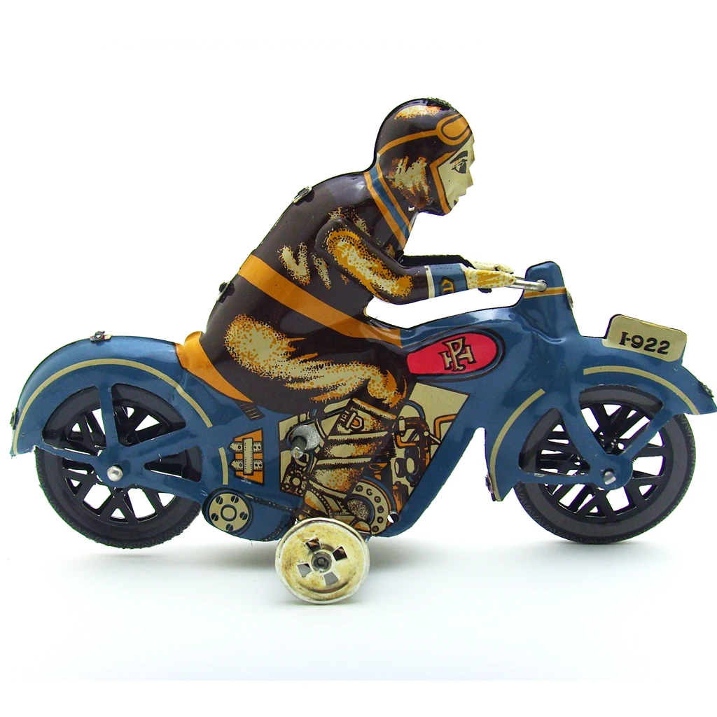 Wind Up Man Riding Motorcycle Clockwork Metal Tin Toy Collectible Home Decor