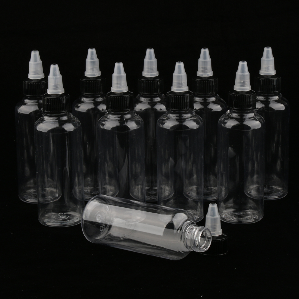 10x 100ml Plastic Bottle with  Top Cap - Solvents/Oils/Paint/Ink/Liquid