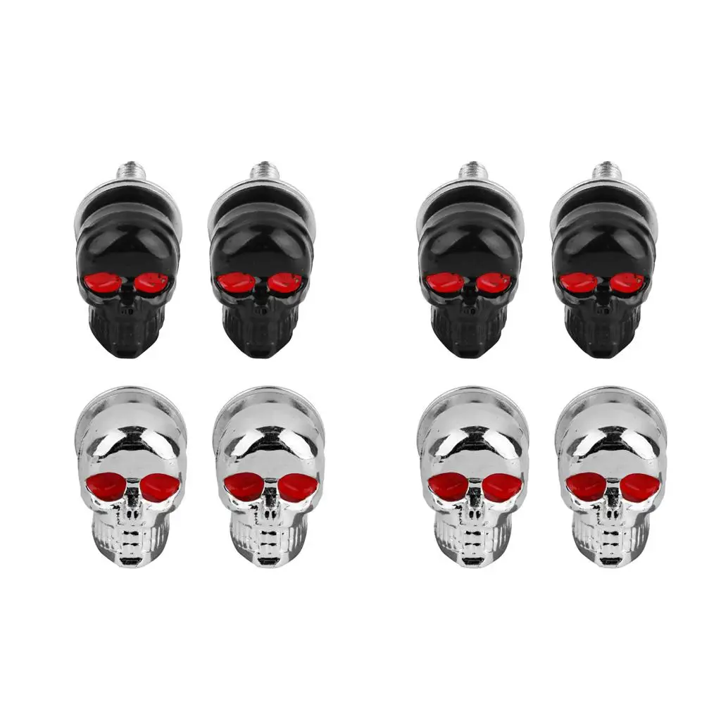 8pcs Motorcycle Motorbike Skull Head License Plate Frame  Screw Fastener