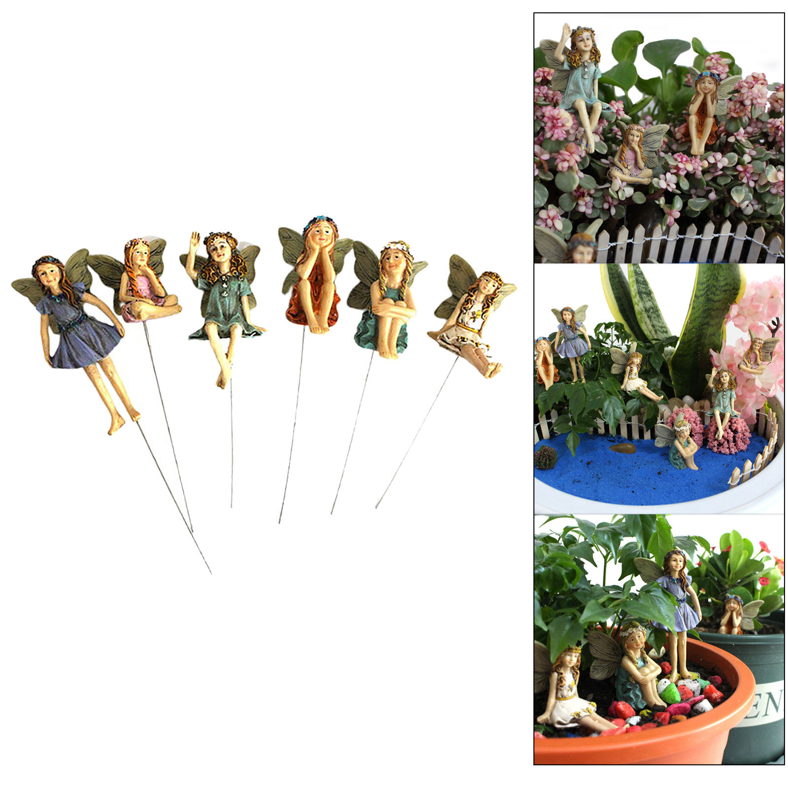 Set of 6 Flower Fairy Miniature Figurine Garden Ornament Outdoor Yard Decor House Accessories