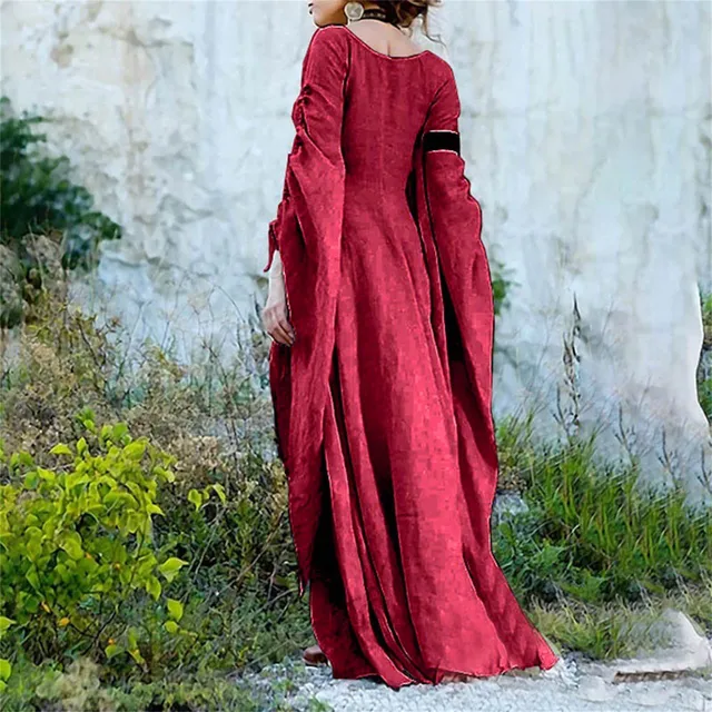 Medieval Dress Women Long Sleeve Maxi Robe Vintage Fairy Elven