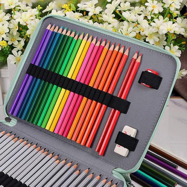 Xelparuc Colored Pencil Case-200-slot Pen Holder Pencil Case Large Capacity Pencil Storage Box with Handle with Convenient Colored Pencil Case, Blue