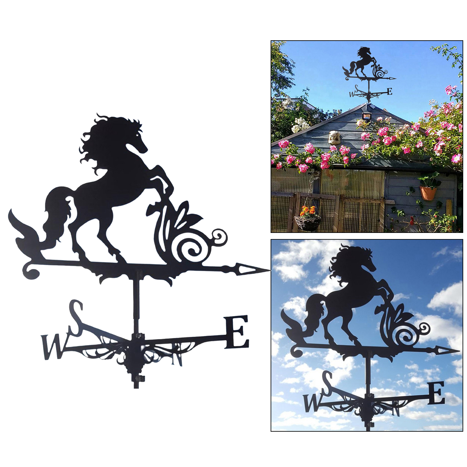Premium Backyard Garden Decoration Weather Vane, Heavy Duty Iron Wind Mill Horse Design