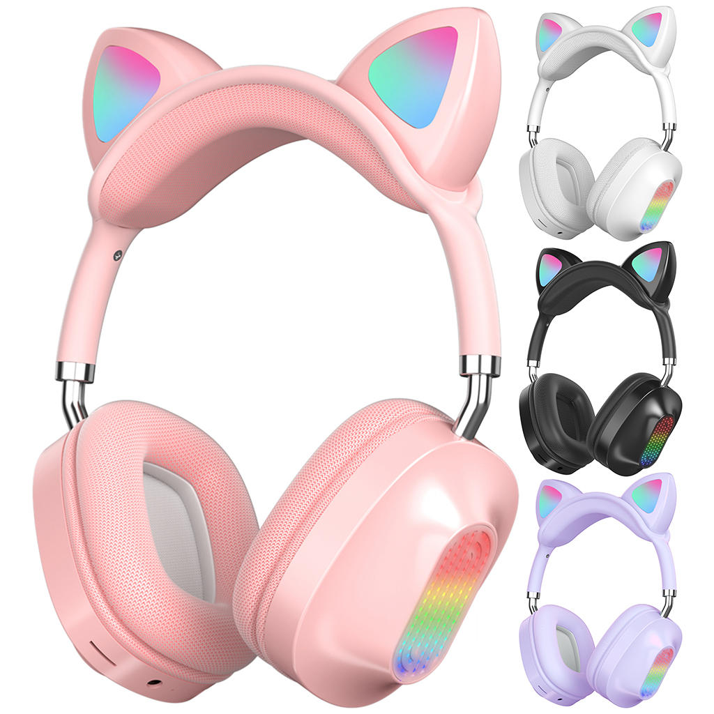 Cat Ear Bluetooth 5.0 Headphones with Mic Soft Earpads Noise Canceling Gaming Headset for Smartphones PC Tablet Girls Boys Girls