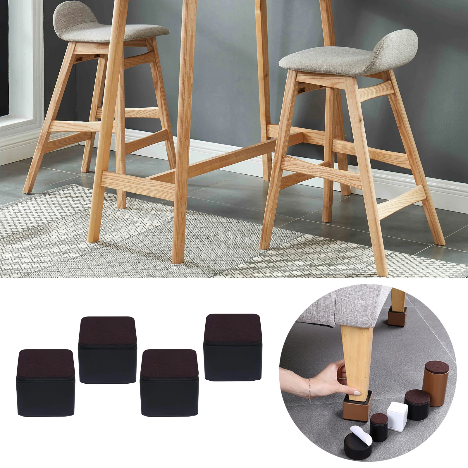 4 Pieces Bed Risers Solid Desk Sofa Feet Protector Anti Slip under Bed Storage for Bedroom Living Room