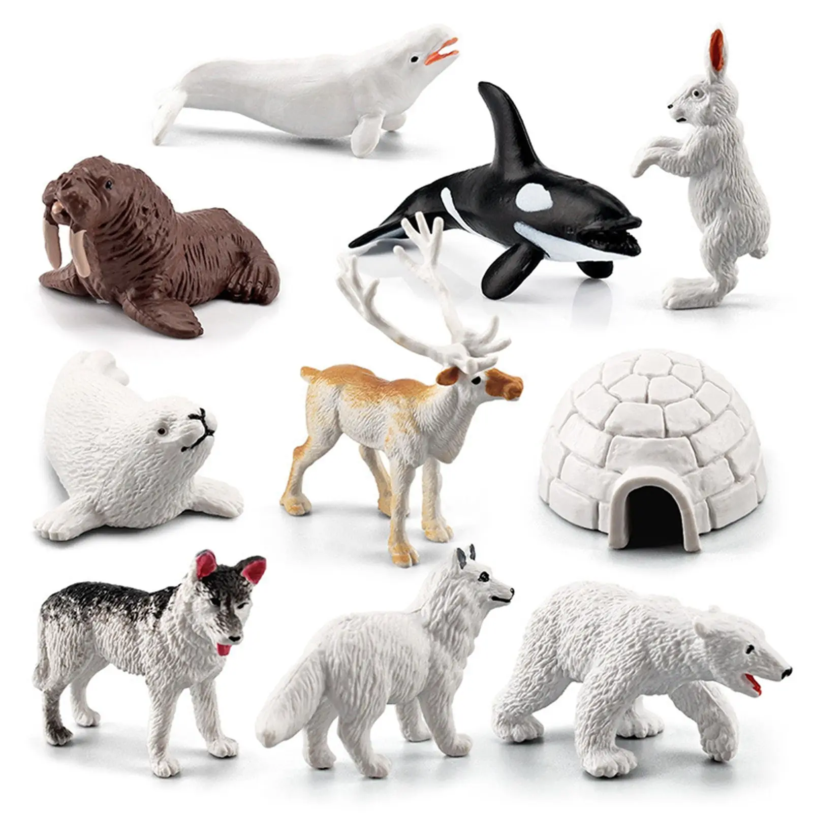 10x Lifelike Arctic Animal Model Display Props Mini Figurines Models Toys for New Year Birthday Christmas Party