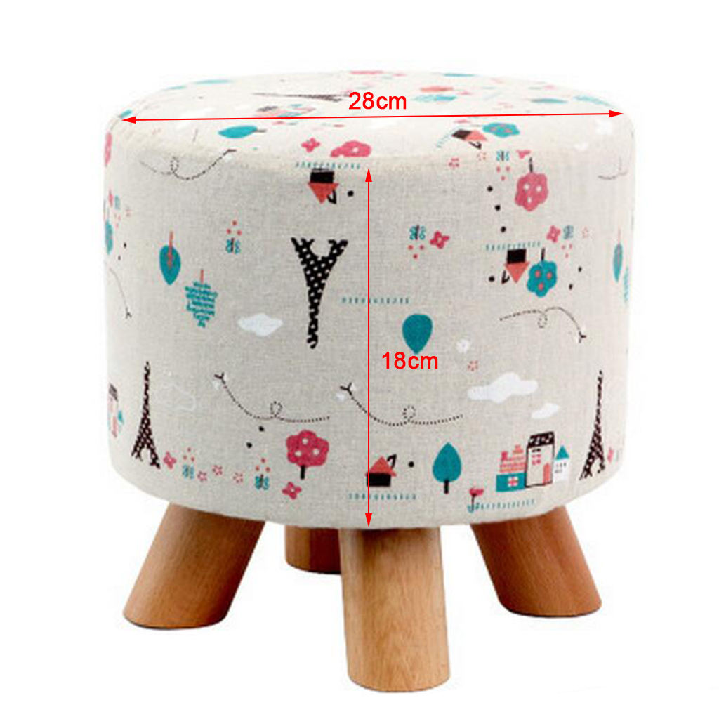 2xRound Linen Fabric Footstool Cover Wooden Stool Slipcover Iron Tower 28x18cm