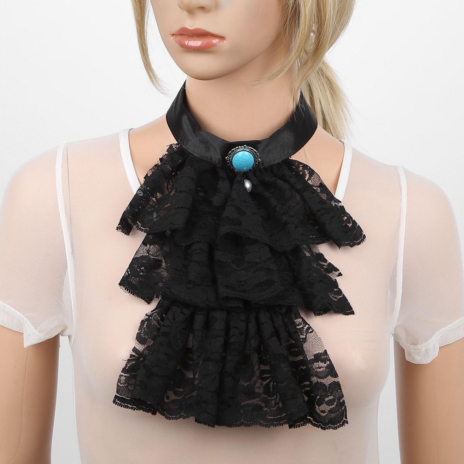 Women Lace Necktie Victorian Steampunk Collar Ruffle Fake False Collar Half Shirt Blouse