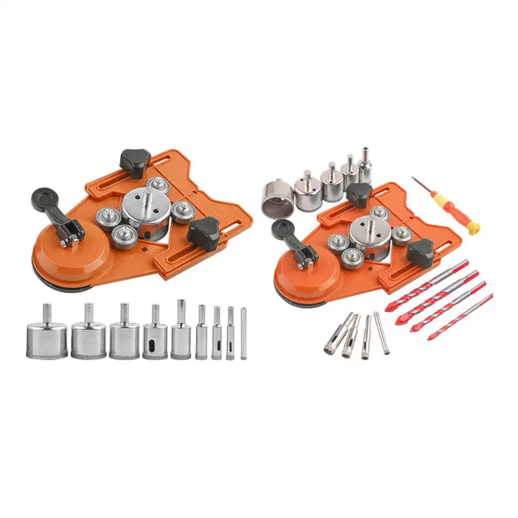 Diamond Drill Bit Set With Hole Saw Guide Jig Fixture Adjustable Centering Locator Suction Holder Glass Ceramics Tile