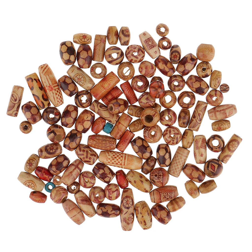 100 Pieces Natural Painted Wood Beads Loose Wooden Bead Bulk Lots Ball for